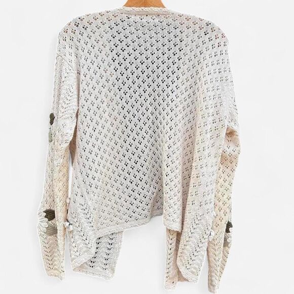 Cottage core vintage daisy flower child cream crotchet knit 3d daisy cardigan S - Picture 4 of 8